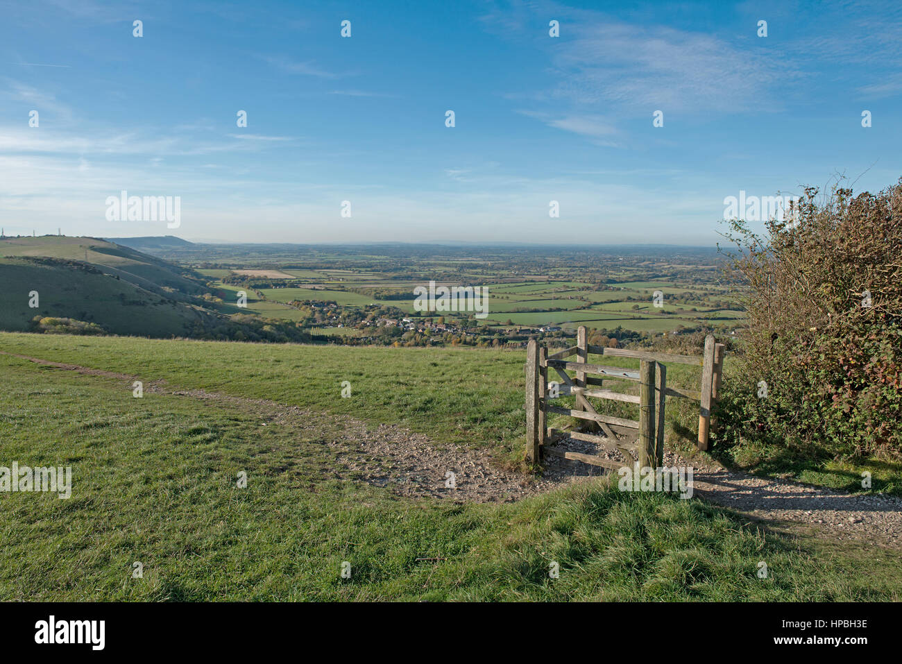 Blick über das Dorf Fulking von des Teufels Dyke, Brighton, West Sussex, England, Great Britain, Großbritannien, Gb. Stockfoto