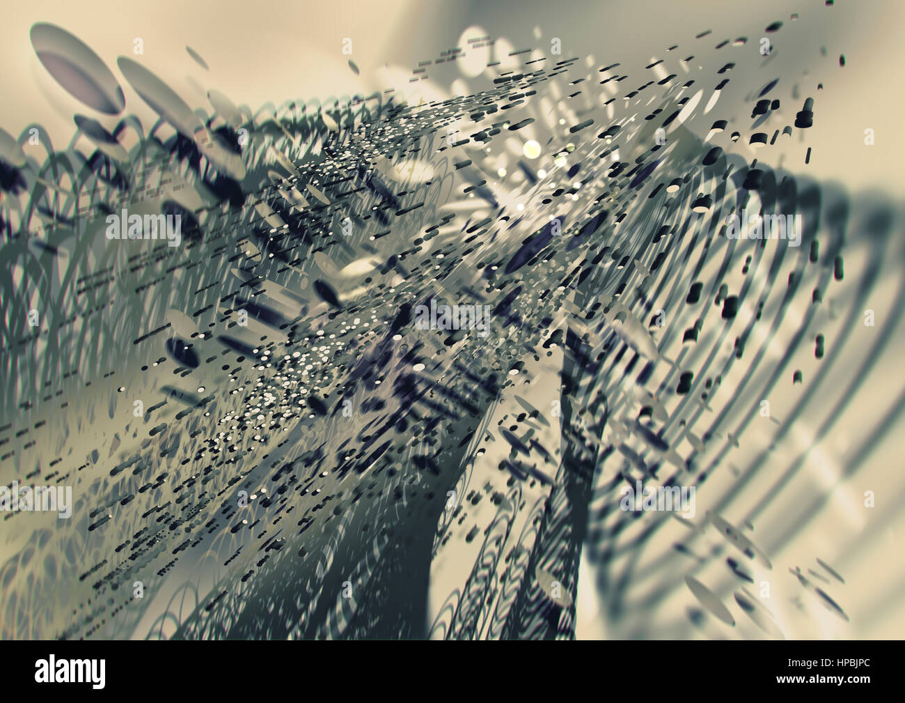 Explosion-Chrom-Partikel, abstrakte Wissenschaft dynamischer Hintergrund, digitale Malerei Stockfoto
