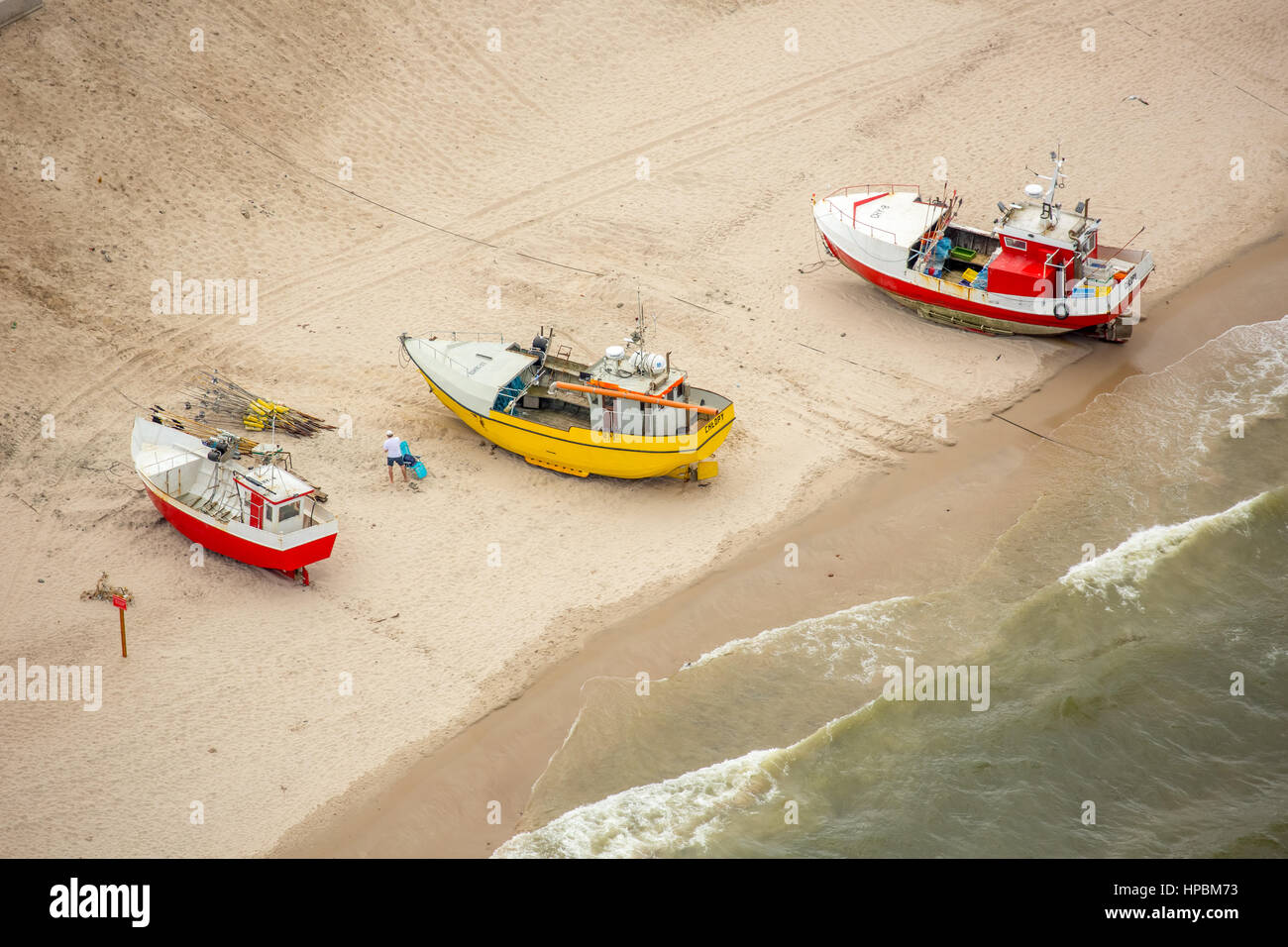 Sarbinowo, Nest, Vorpommern, Sandstrand, Fischerboote, Strand Leben, Ostseeküste, Województwo Zachodniopomorskie, Polen Stockfoto