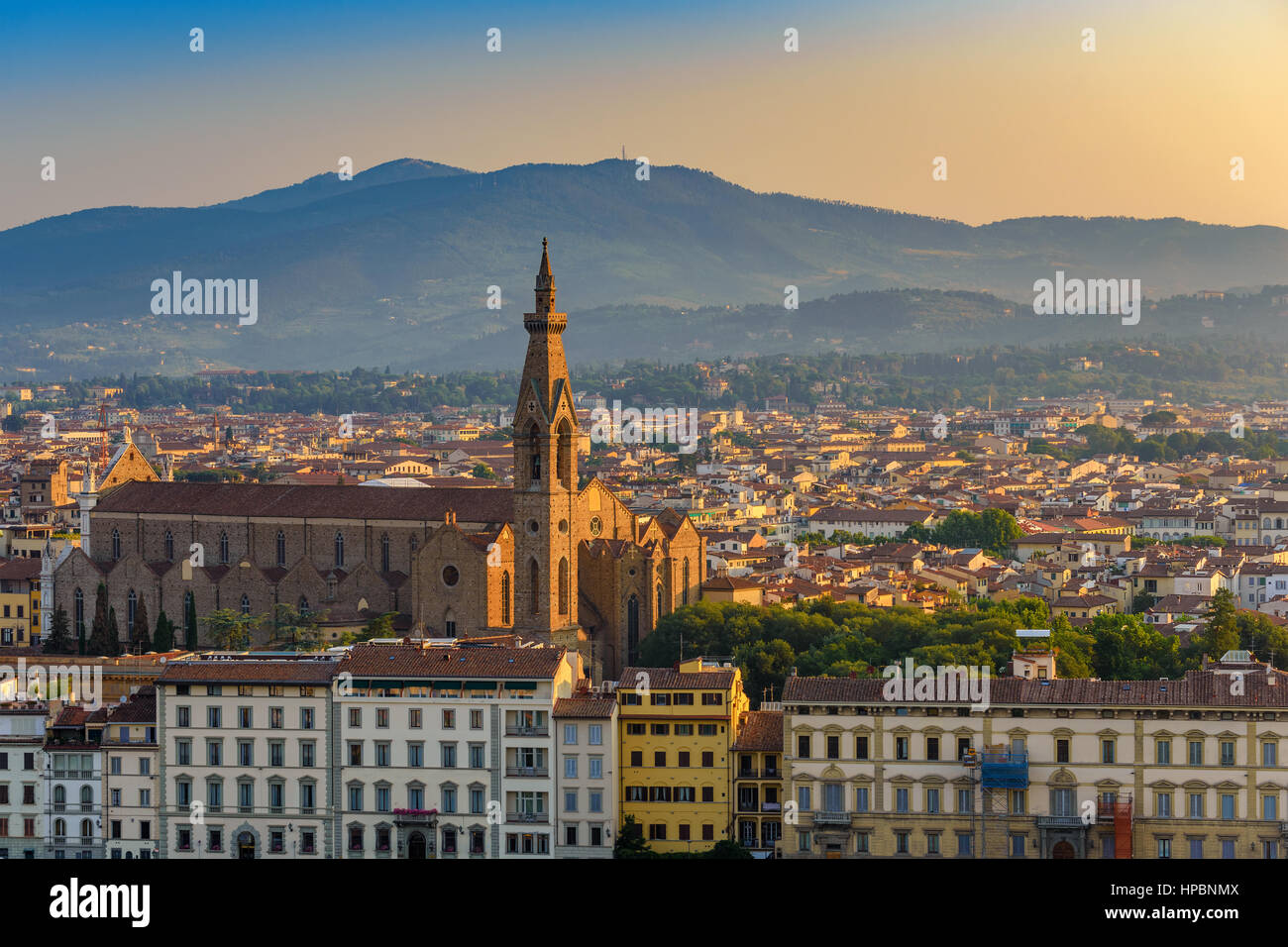 Florenz Stadt Skyline und Basilica di Santa Croce di Firenze, Florenz, Italien Stockfoto