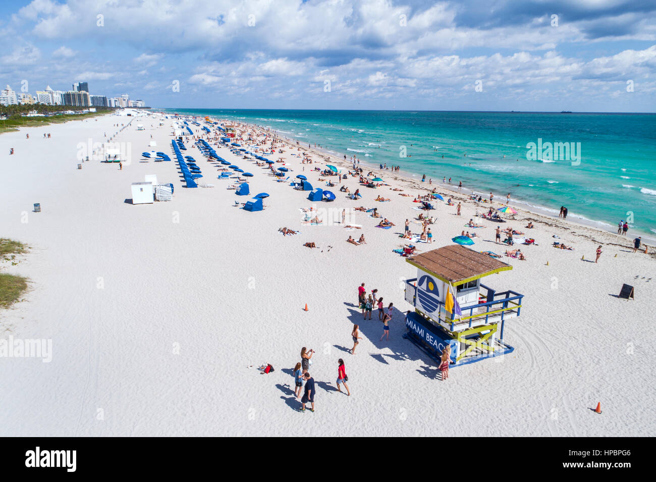 Miami Beach, Florida, Atlantik, Küste, Küste, Wasser, Rettungsschwimmerstation, Luftaufnahme von oben, FL170220002 Stockfoto
