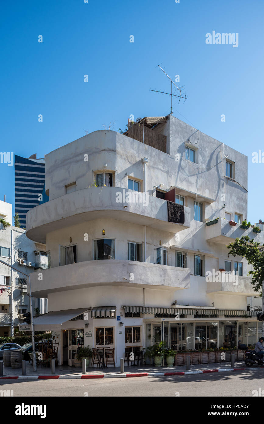 Israel, Tel Aviv-Yafo, 58 Yehuda Ha-Levi Streeet bauhaus Gebäude Stockfoto
