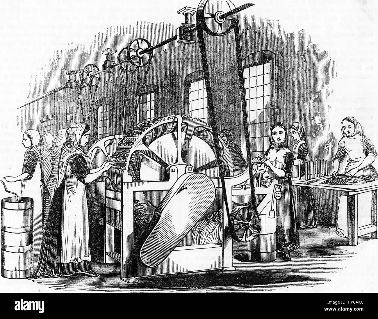 Flachs Arbeitnehmerinnen an Marshalls Mühle in Holbeck, Leeds, etwa 1857. Die Maschinen sind "Zwischenrufe den Flachs trennt die Fasern in verschiedenen Qualitäten". Stockfoto