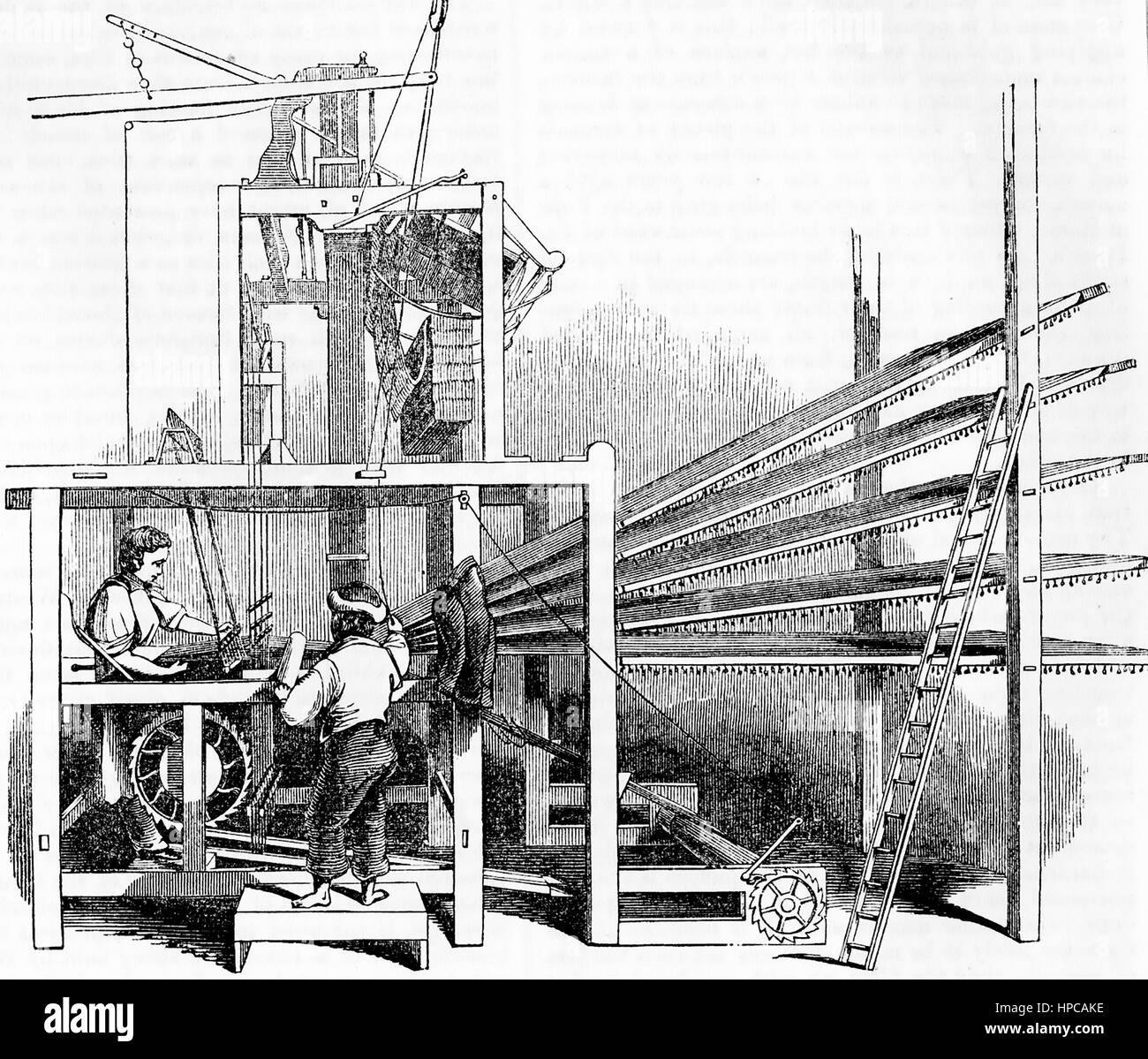 Weben von Teppichen über 1857 mit dem Brüsseler Stil weben Stockfoto