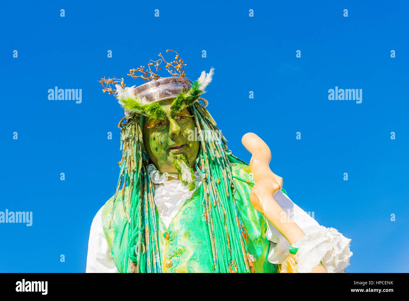 Schauspieler und Geschichtenerzähler, John Conway, "The Green Man", Celtic Festival, Vancouver, Britisch-Kolumbien, Kanada Stockfoto