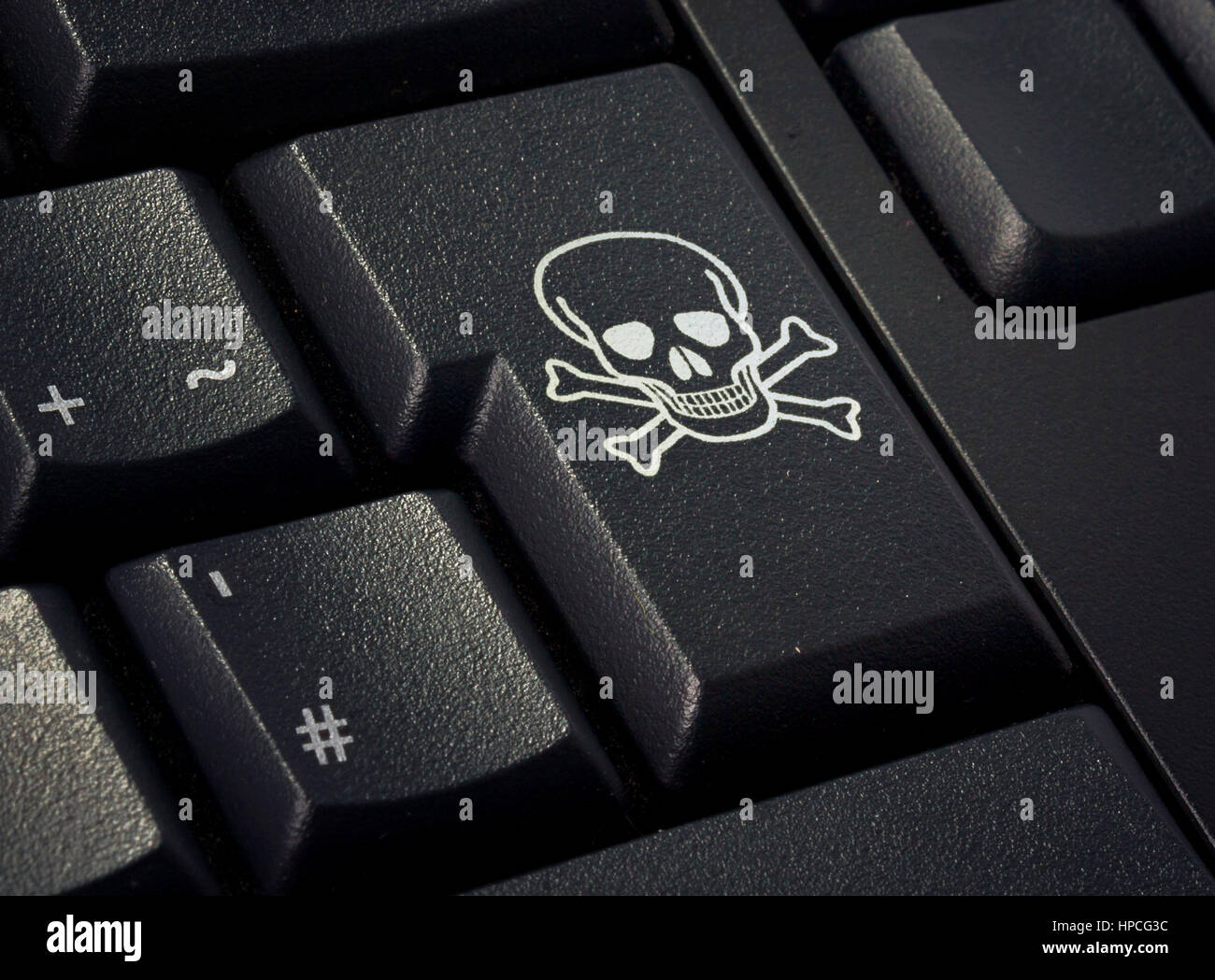 Return Sie-Taste eine schwarze Tastatur mit der Form eines Schädels eingeprägt. (Serie) Stockfoto