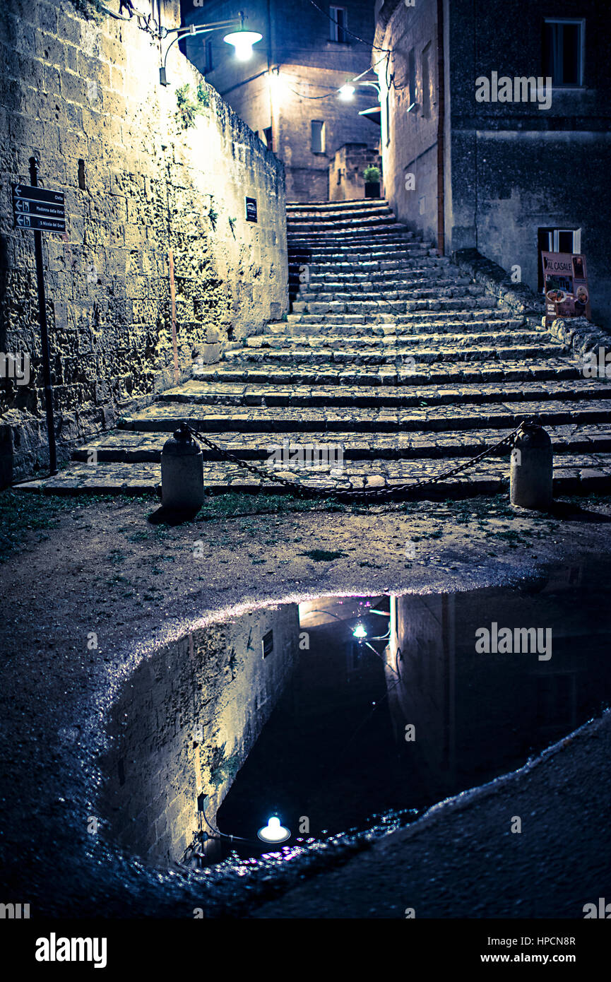 Italien, Basilikata, Matera bei Nacht Stockfoto