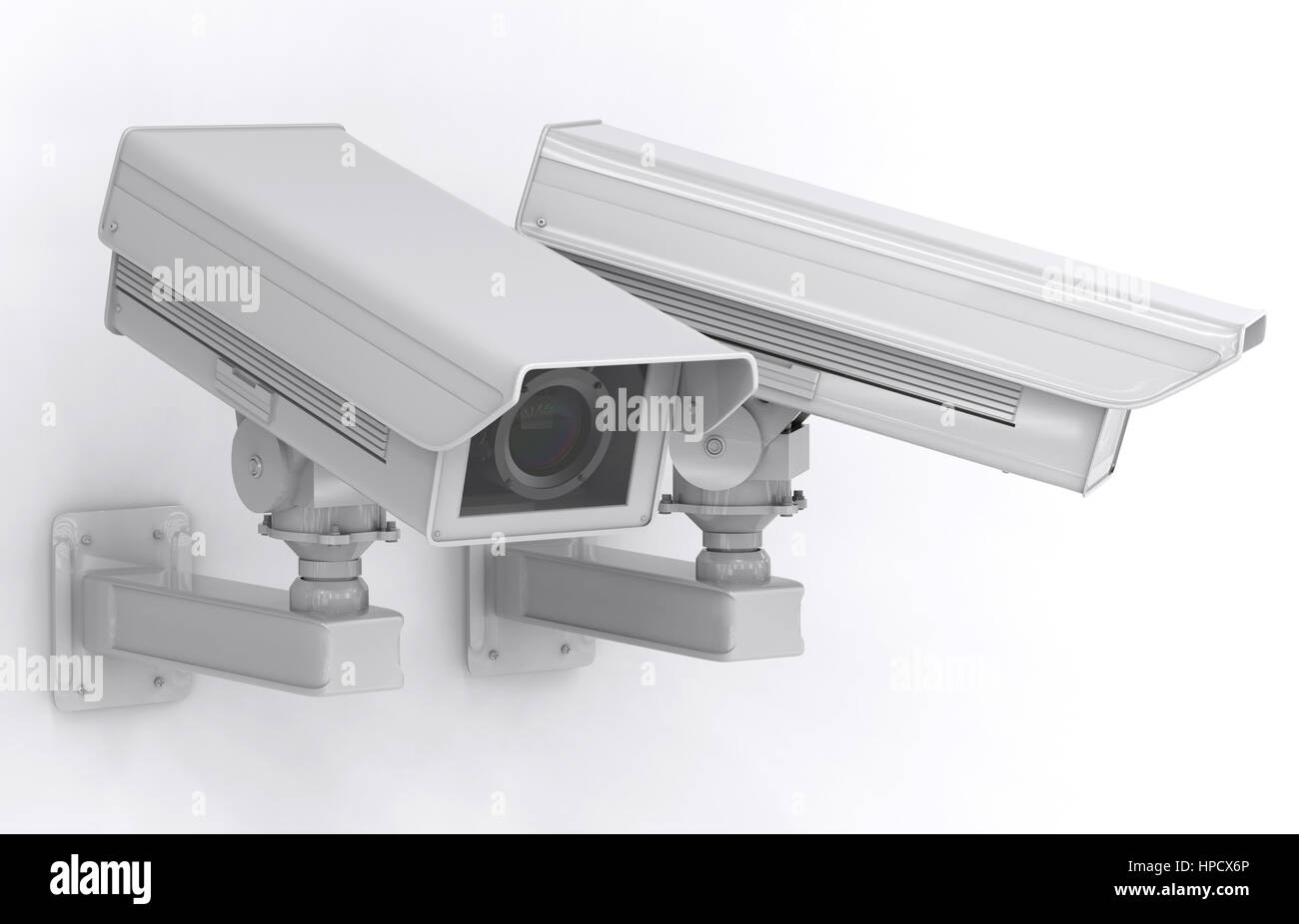 3D rendering-cctv-Kamera oder Überwachungskamera auf weißem Hintergrund Stockfoto