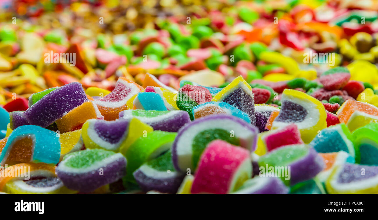 bunte Jelly Süßigkeiten und bunte Jelly Gelee Bonbons Stockfoto