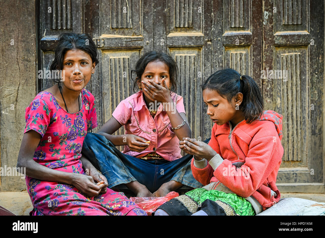 Gesichter der nepalesischen Menschen in Kathmandu, Nepal. Stockfoto