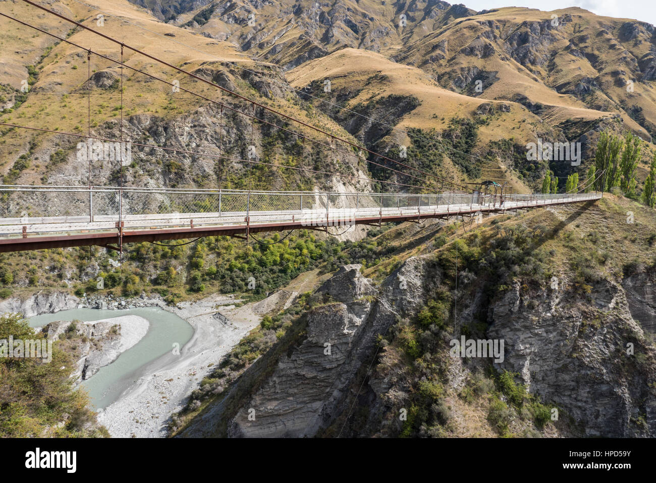 Alten Hängebrücke über Skippers Canyon in der Nähe von Queenstown.  Südinsel, Neuseeland. Stockfoto