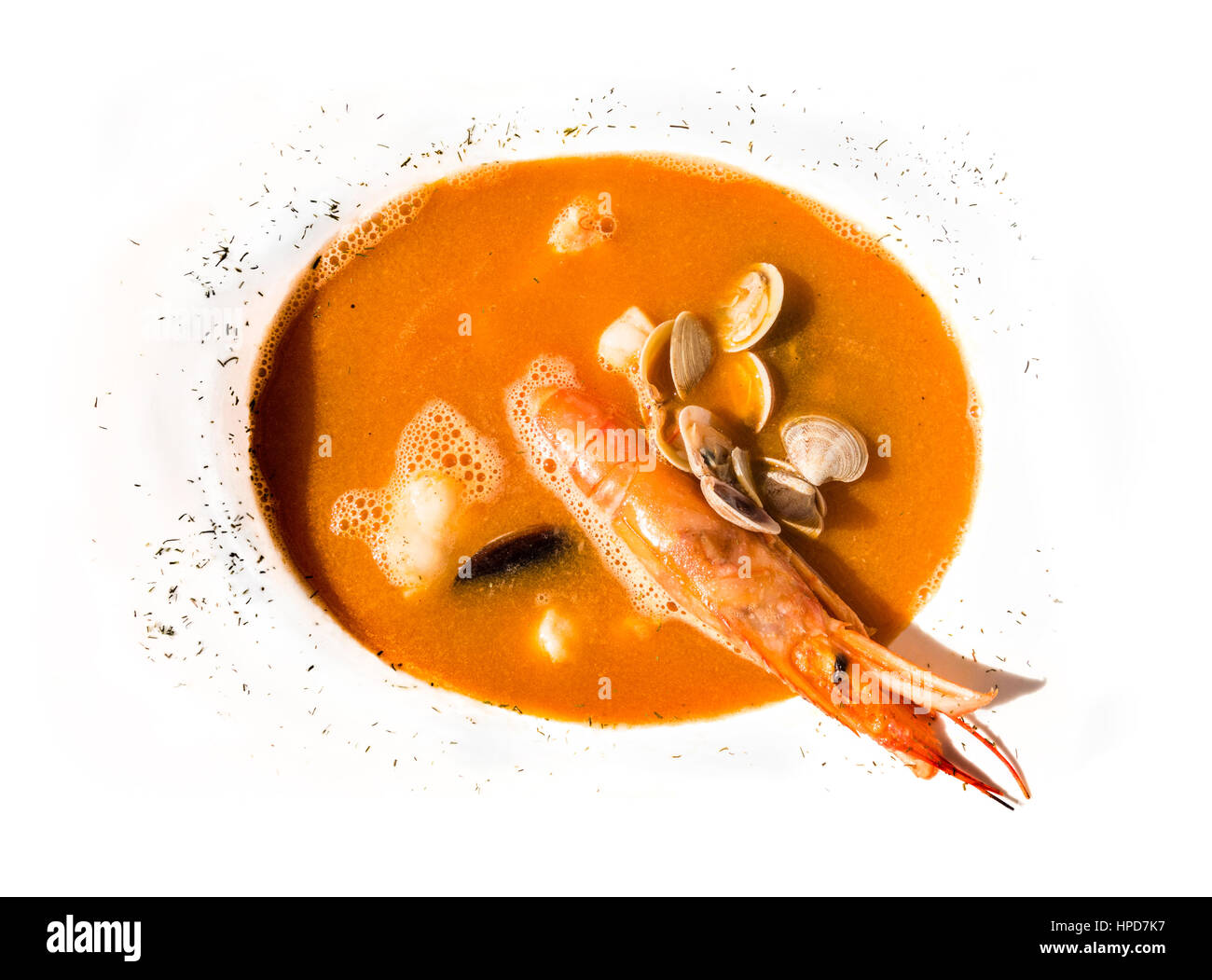 Fisch Suppe spanische Meeresfrüchte Suppe Sopa Marinera oder Sopa de Mariscos von Frigiliana Costa del Sol-Andalucia Spanien Stockfoto