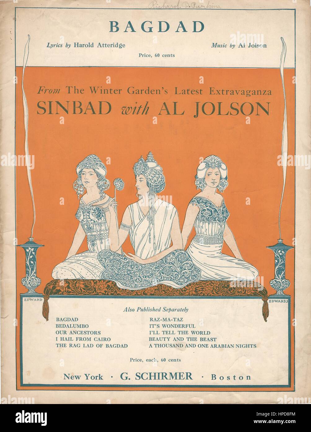 "Sinbad" 1918 Al Jolson musikalische Noten Abdeckung Stockfoto