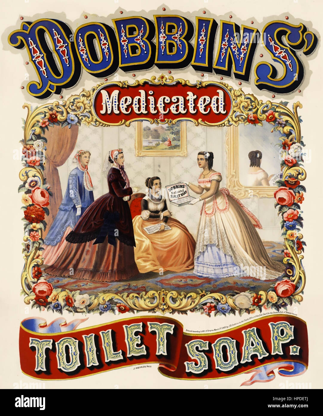 DOBBINS MEDICATED Toilette Seife 1869 Farblitho Werbung für eine amerikanische Marke Stockfoto