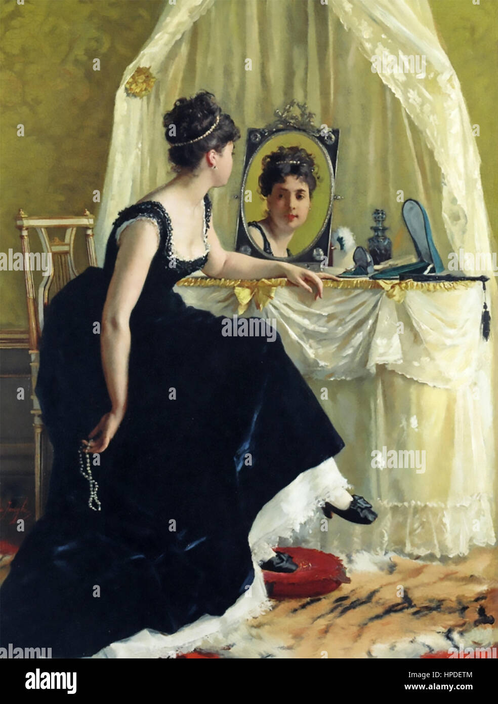 Belgischer Maler GUSTAVE LÉONARD de JONGHE (1829-1893). Seine 1884 Gemälde "Frau im Spiegel" Stockfoto