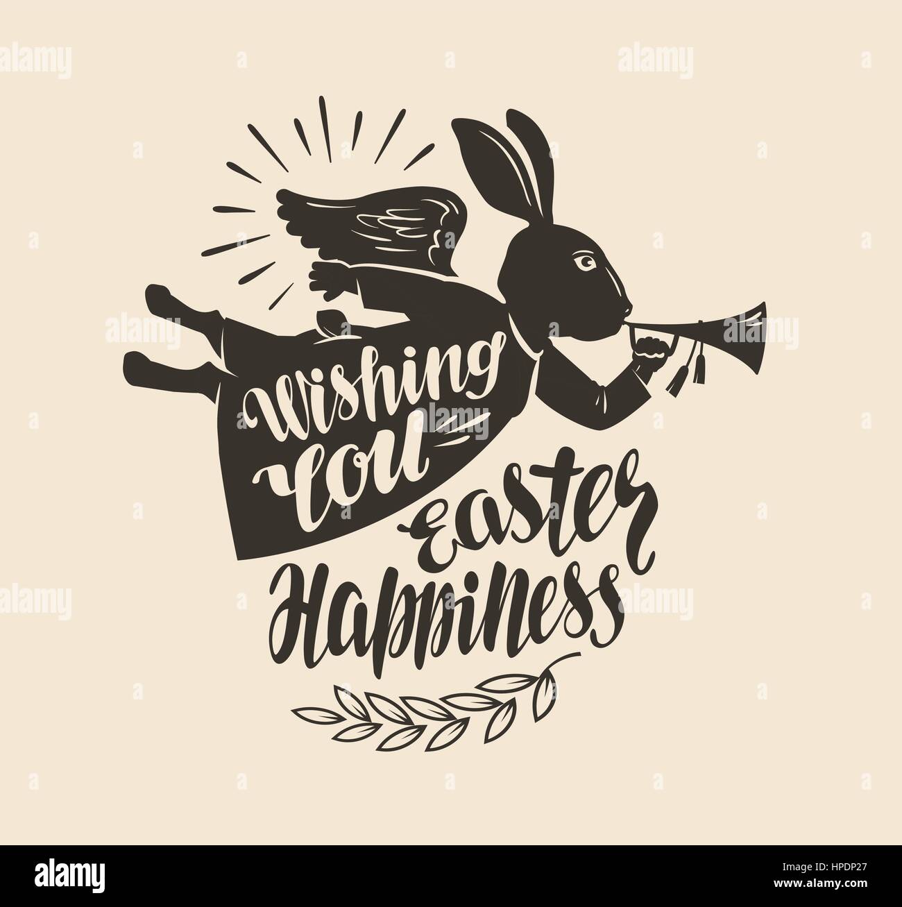 Festliche Kaninchen, Symbol. Ich wünsche Ihnen Glück Ostern, Schriftzug. Grußkarte, Vektor-illustration Stock Vektor