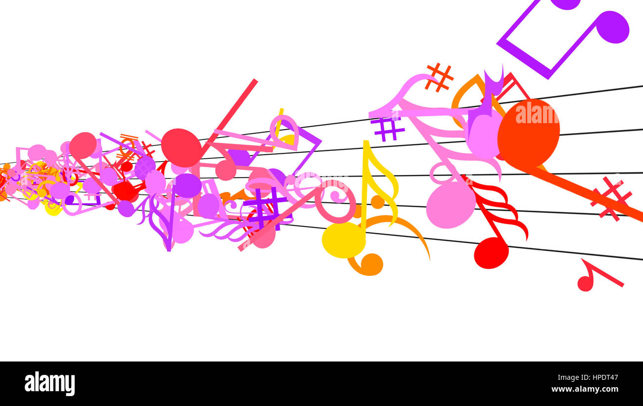 Zusammenfassung Hintergrund mit bunten Noten. Stockfoto