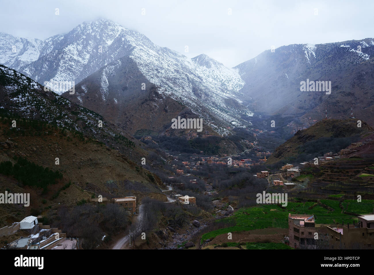 Stadt Imlil, Atlas-Gebirge, Winter, Marokko Stockfoto