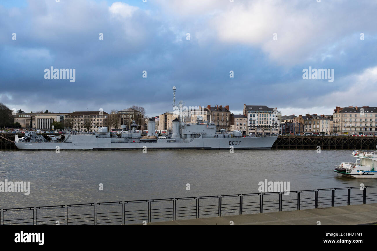 Maillé-Brézé vertäut militärische Boot an der Loire, Nantes, Frankreich Stockfoto