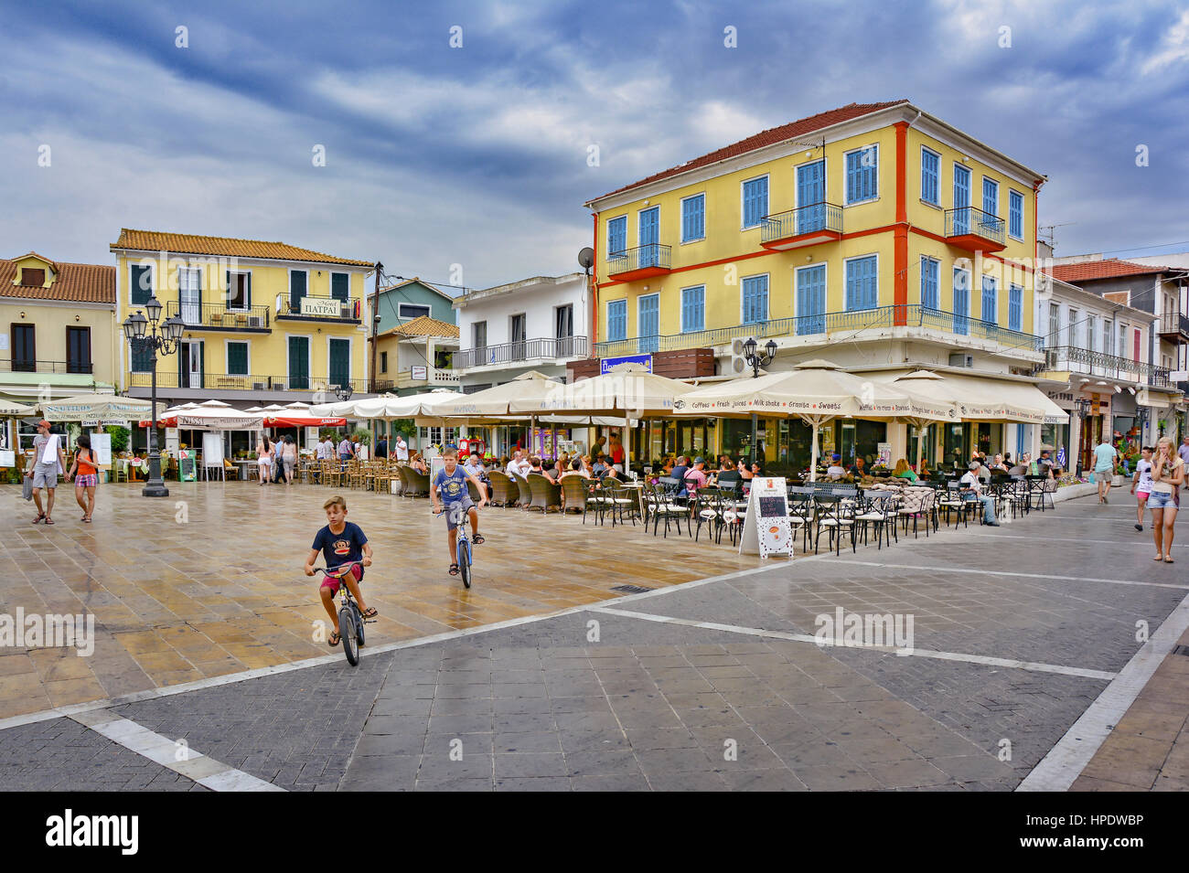 Agios Spyridon zentralen Platz in der Stadt Lefkada, in Lefkada Insel im Ionischen Meer, Griechenland Stockfoto