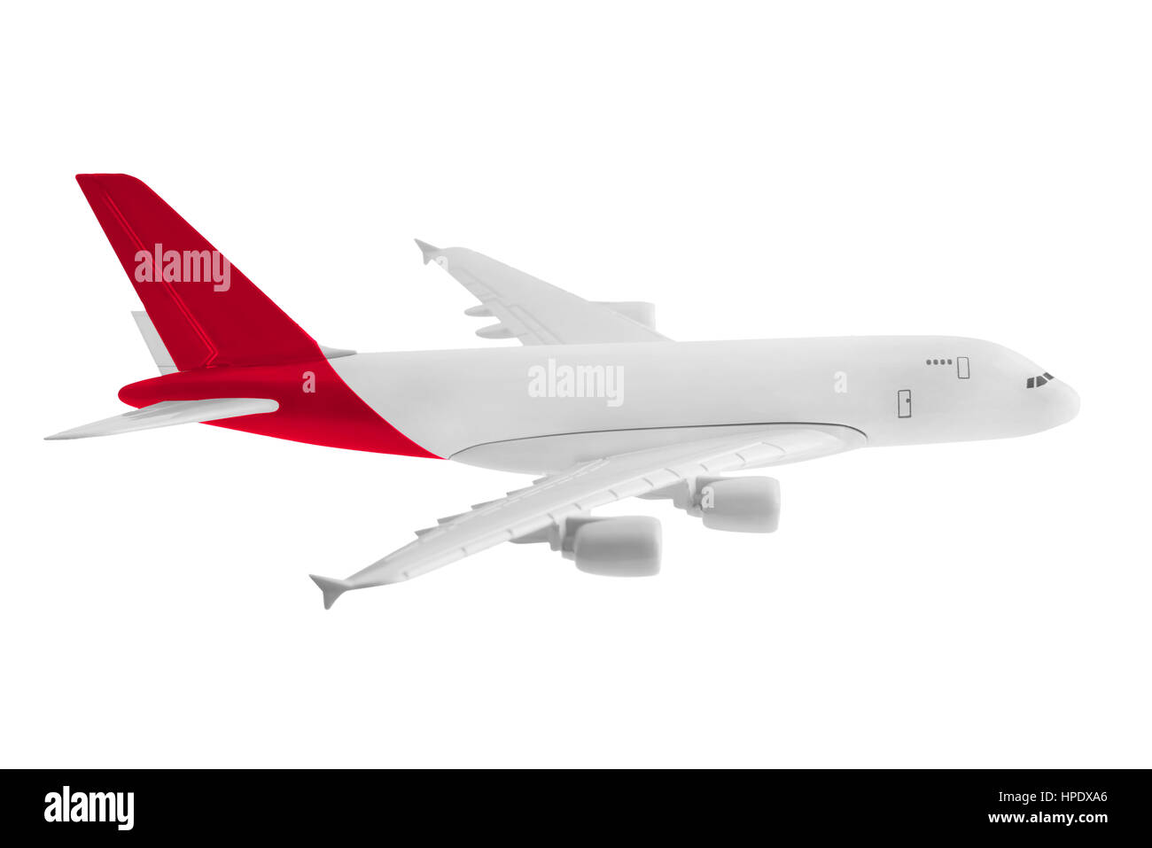 Flugzeug mit roter Farbe, isoliert auf weißem Hintergrund. Stockfoto