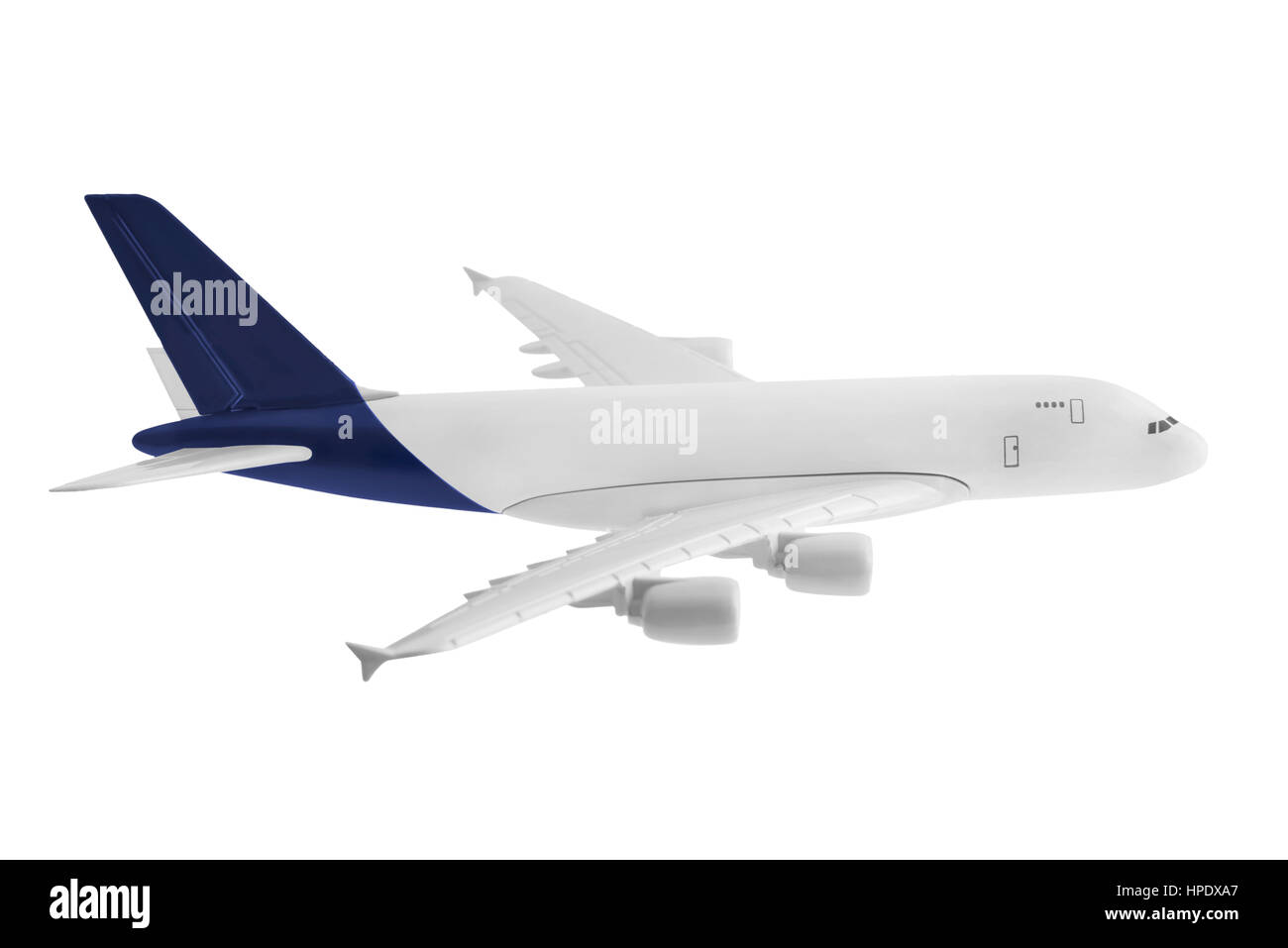 Flugzeug mit blauer Farbe, isoliert auf weißem Hintergrund. Stockfoto