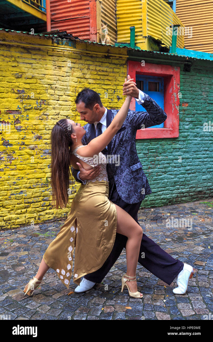 Tango-Tänzer im Caminito. La Boca, Buenos Aires, Argentinien Stockfoto