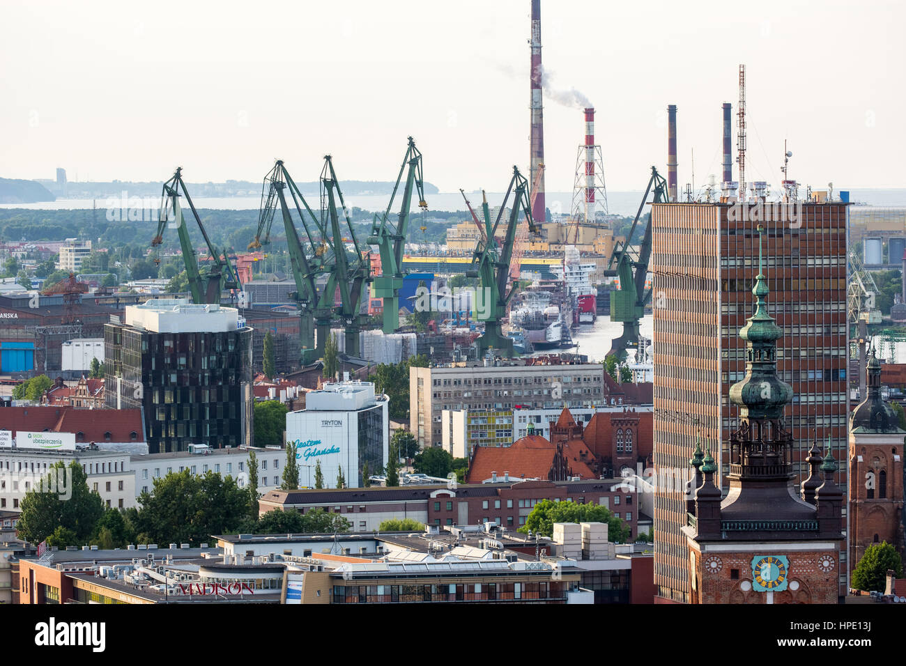 Danzig, Blick von der Marienkirche, Gdansk Hafen, Gdansk Pomorskie, Pommersche Woiwodschaft, Polen Stockfoto