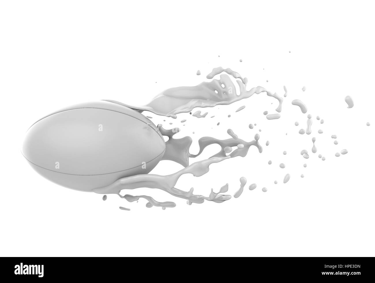 3D Rendering Rugby-Ball in Bewegung isoliert auf weiss Stockfoto