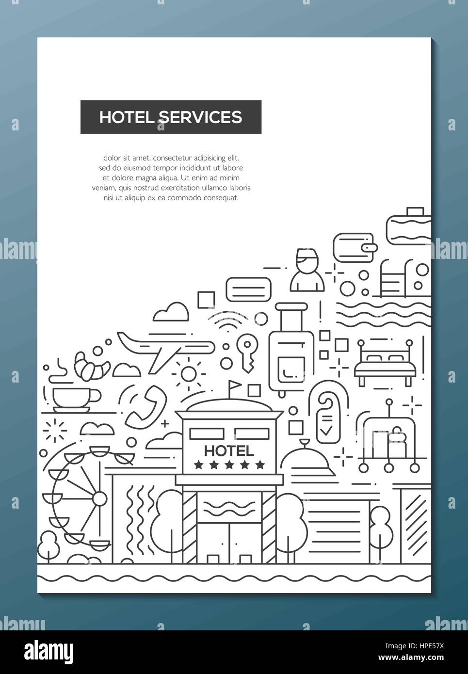 Hotel Dienstleistungen Line Design Broschure Plakat Vorlage Stock Vektorgrafik Alamy