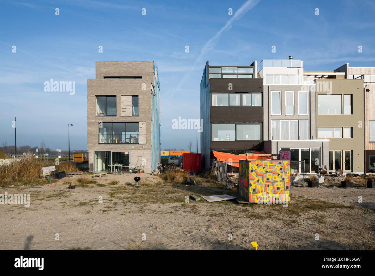 Zeeburgereiland, Amsterdam. Serie "Zelfbouw", verschiedene, Niederlande. Architekt: n/a, 2015. Stockfoto