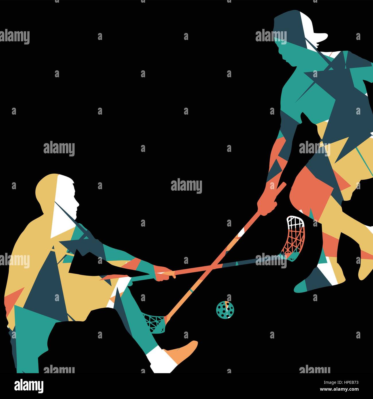 Floorball Spieler Silhouetten-aktiven und gesunden Sport Vektor-abstrakte Mosaik Hintergrund illustration Stock Vektor