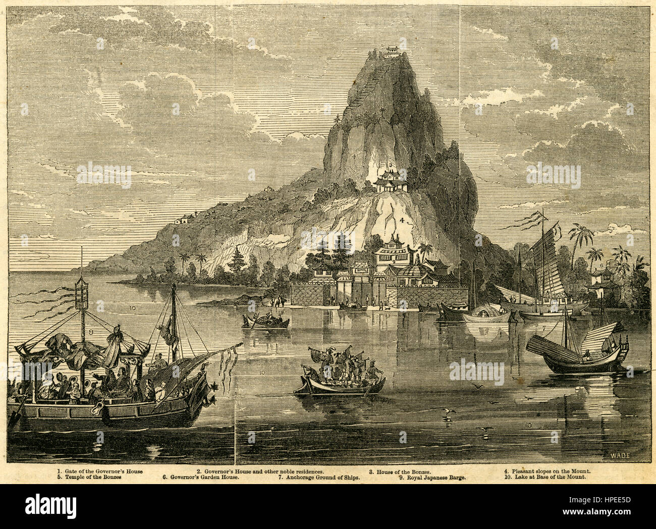 Antiken 1854 Gravur, "Pauromama oder Mount of Pleasure in Japan." QUELLE: ORIGINAL GRAVUR. Stockfoto