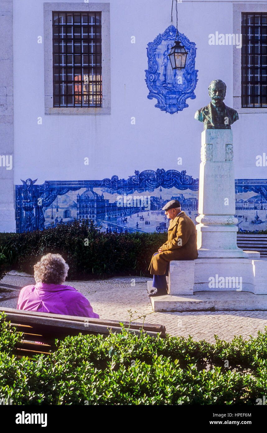 Miradouro da Santa Lucia, Alfama, Lissabon. Portugal. Stockfoto
