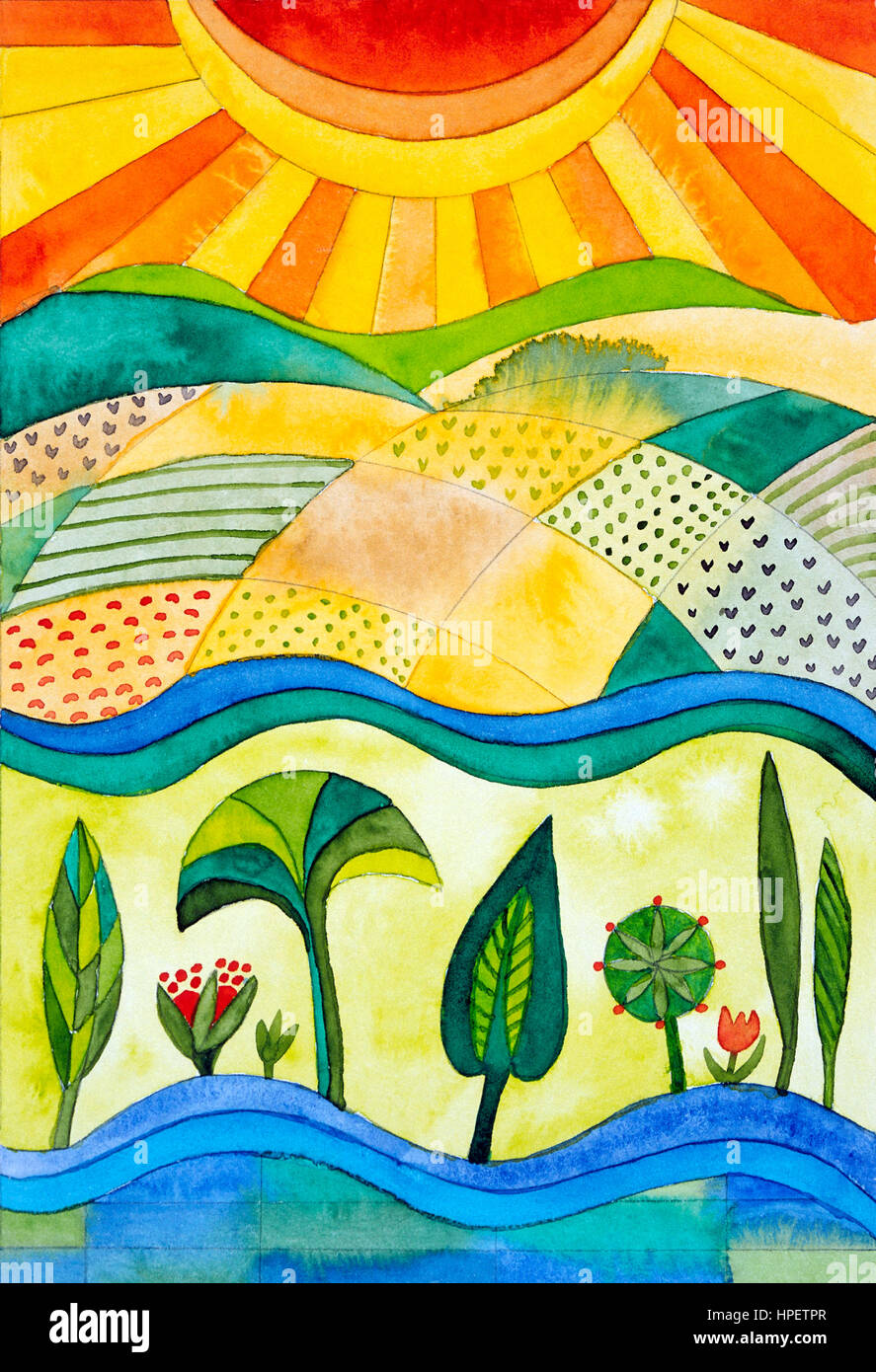 Aquarell von Heidrun Füssenhäuser, Psalm 23 'er erfrischt meine Seele" Stockfoto