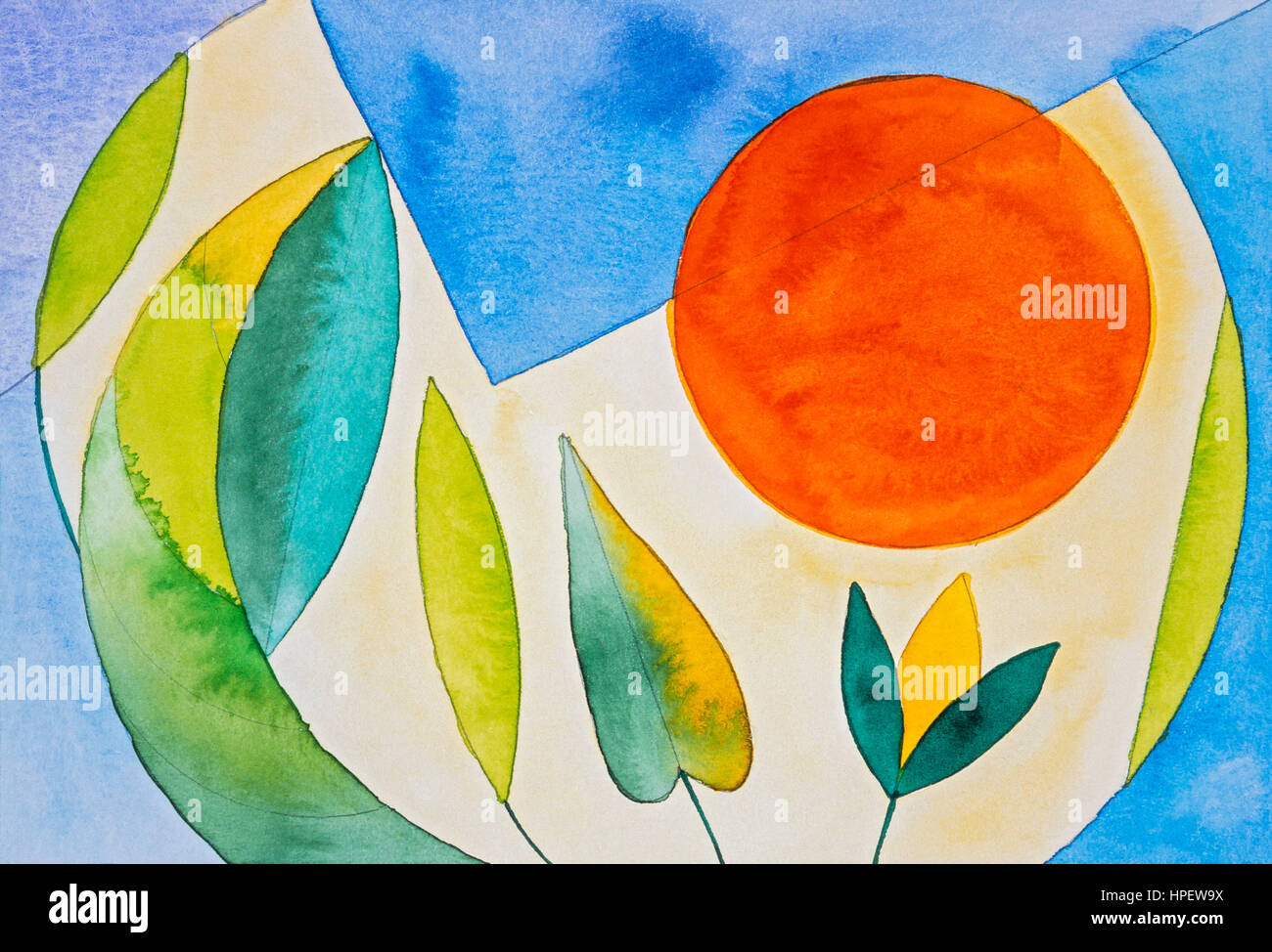 Aquarell von Heidrun Füssenhäuser für Psalm 23, stellt er meiner Seele, Stockfoto