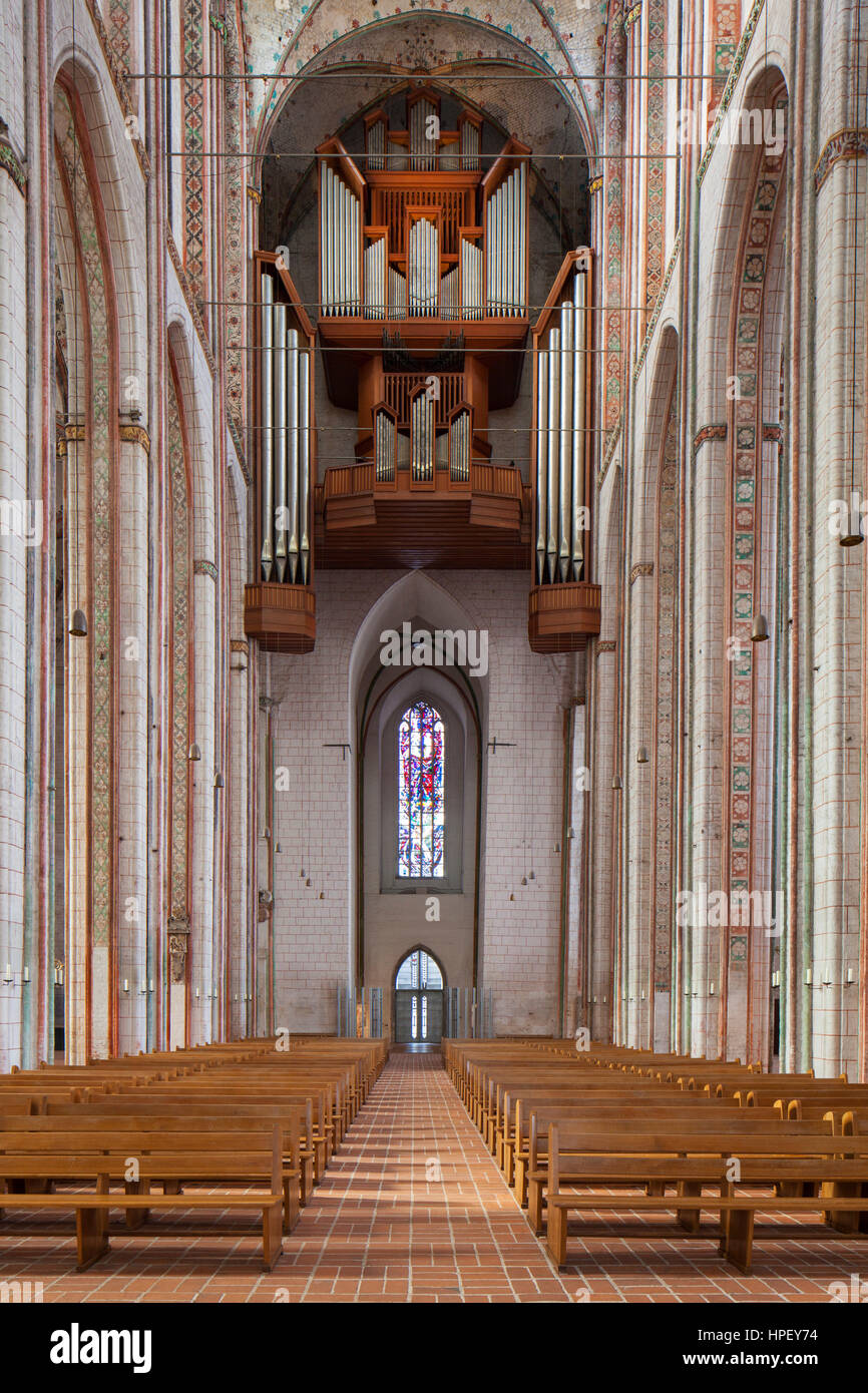 Große Orgel in der Lübecker Marienkirche / St.-Marien-Kirche in Lübeck, Schleswig-Holstein, Deutschland Stockfoto