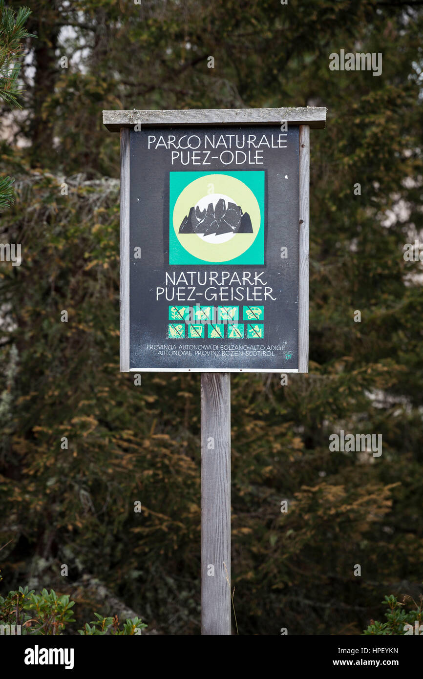 Zeichen Puez-Geisler Naturpark, UNESCO-Dolomiten, South Tyrol, Italien, Europa Stockfoto