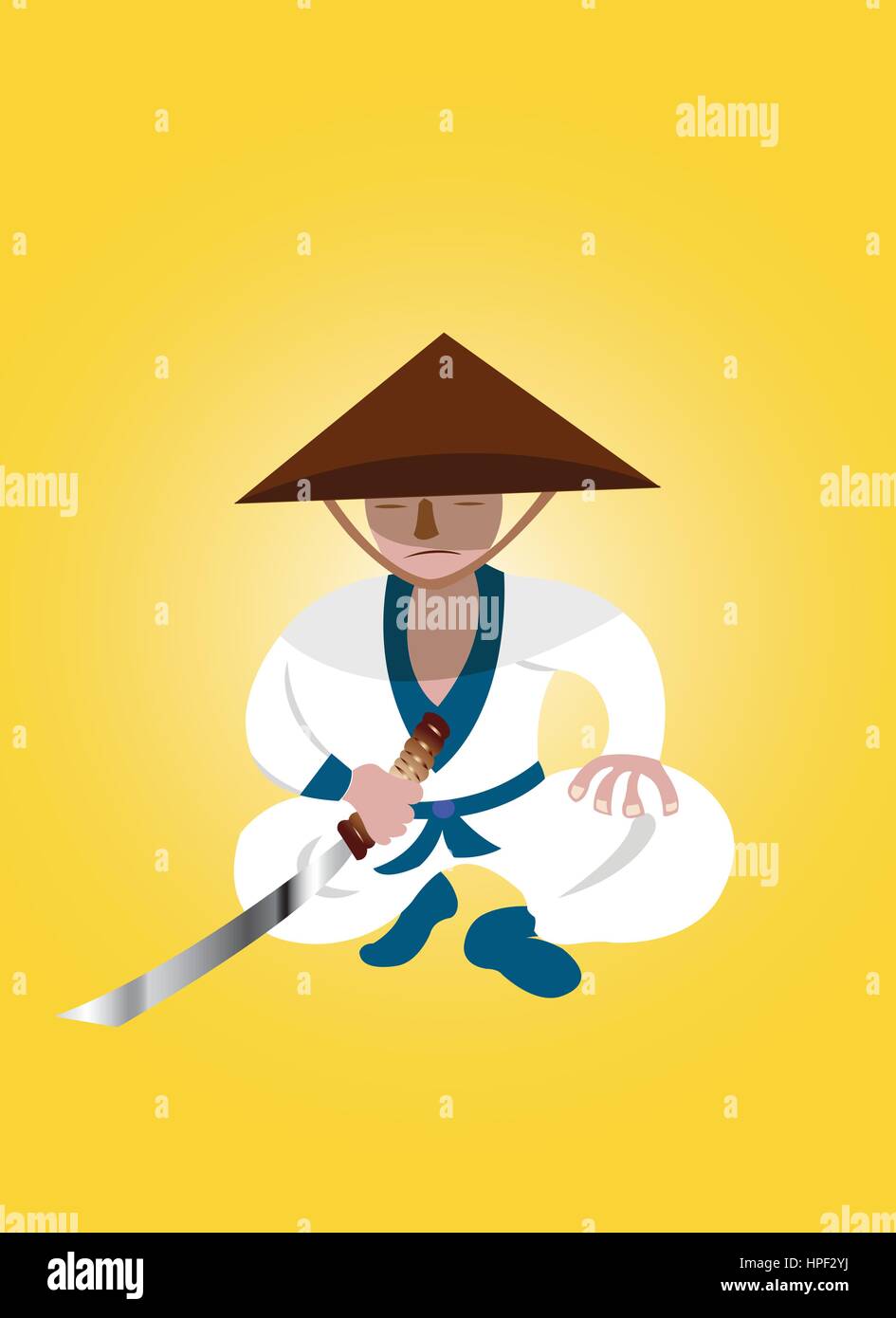 ein Samurai-Krieger sein Schwert für den Kampf bereit hält. Stock Vektor