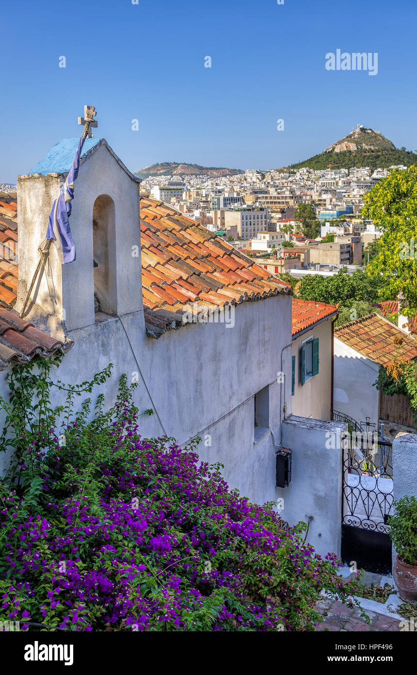 Blick auf Athen Stadt aus Anafiotika Nachbarschaft, Plaka, Griechenland Stockfoto