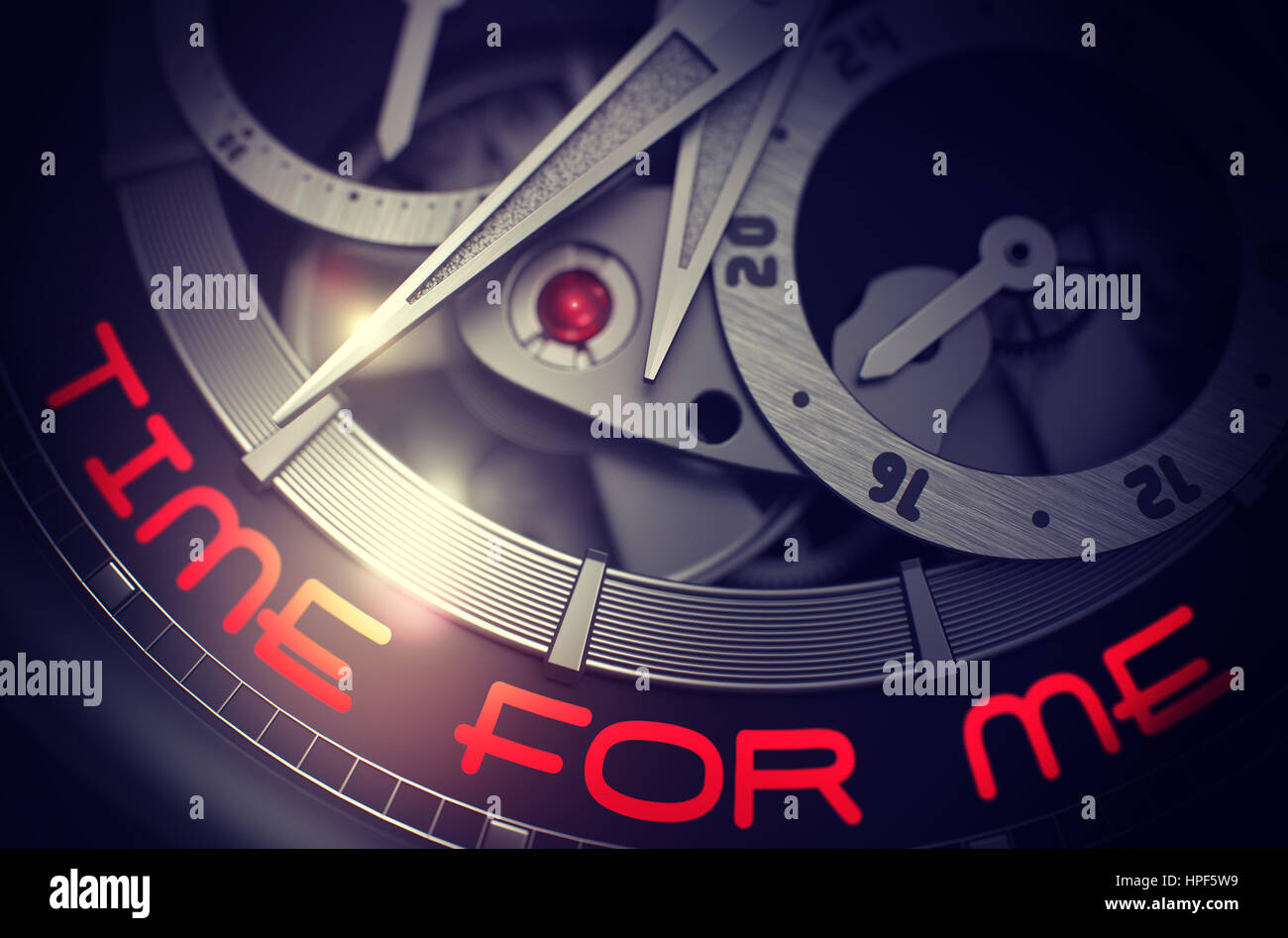 Zeit für mich auf elegante Armbanduhr Chronograph Closeup. Zeit für mich am Handgelenk Watch Detail Luxus Chronograph hautnah. Arbeit Concept Illustration Stockfoto