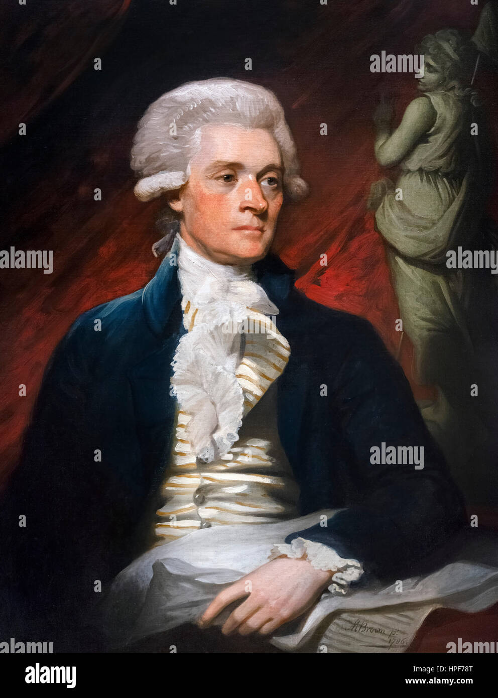 Thomas Jefferson. Porträt des 3. US-Präsidenten, Thomas Jefferson (1743-1826) von Mather Brown, Öl auf Leinwand, 1786. Das Gemälde wurde in London gemacht, während Jefferson amerikanischer Botschafter in Frankreich war. Stockfoto