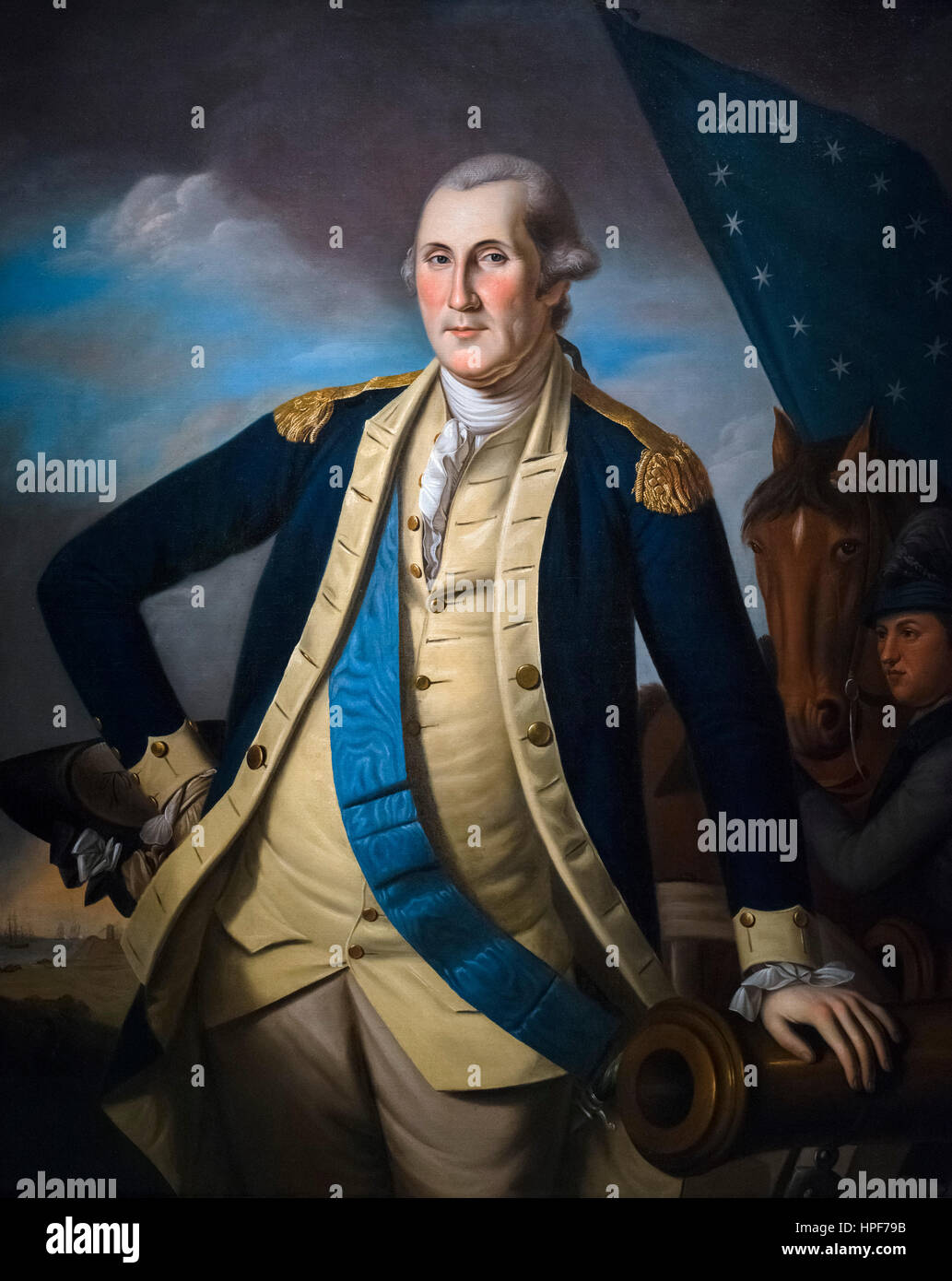 Portrait von General George Washington von Charles Willson Peale, Öl auf Leinwand, c.1781-82. Washington wird bei der Schlacht von Yorktown 1781 angezeigt. Stockfoto