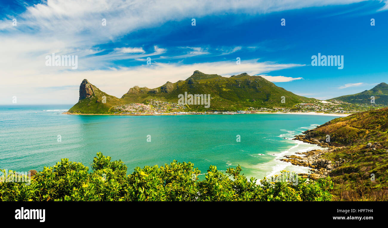 Panorama von Hout Bay in der Nähe von Cape Town, Südafrika Stockfoto
