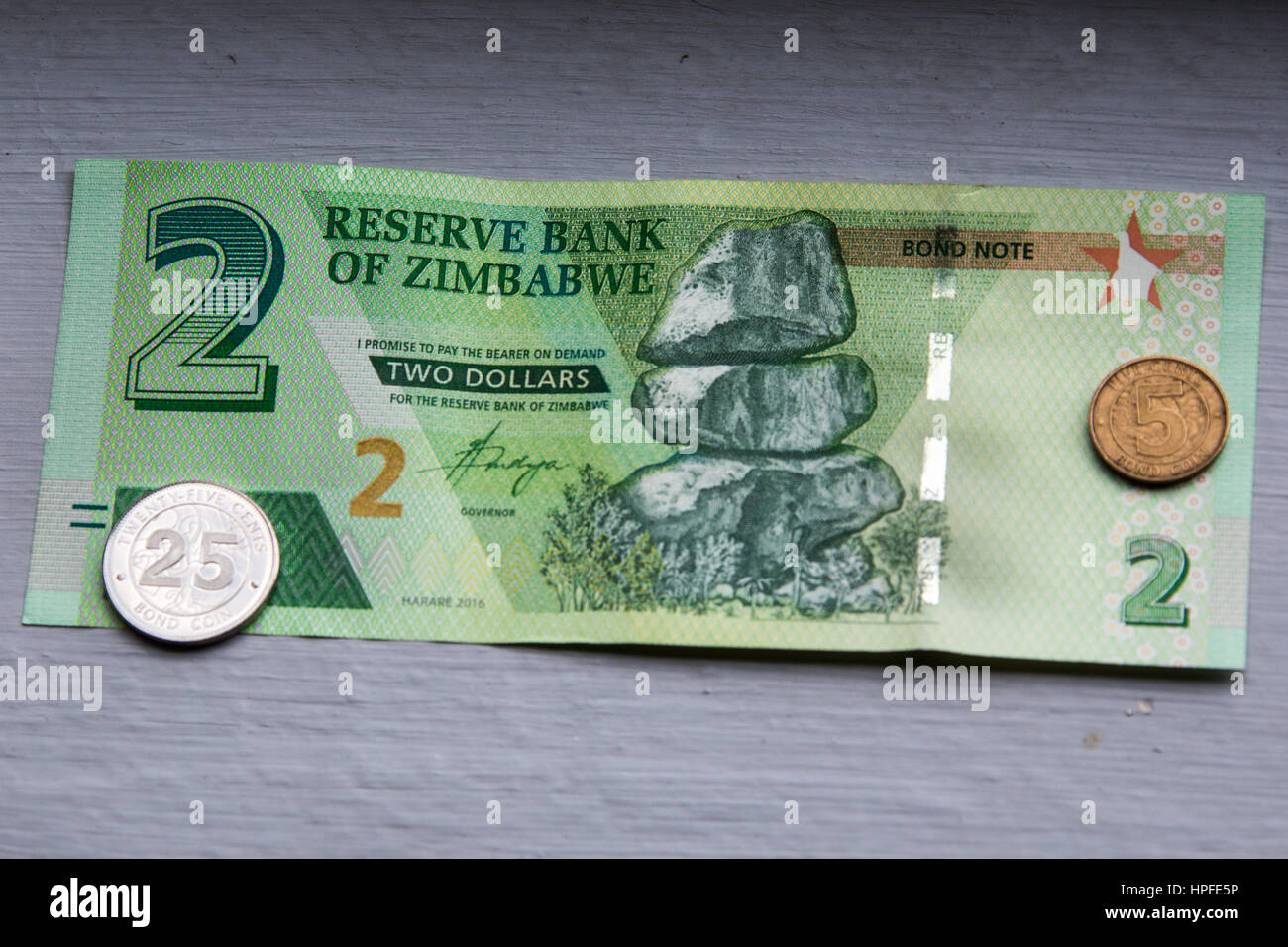 Zwei Dollar-Anleihe Note, Simbabwe Stockfoto