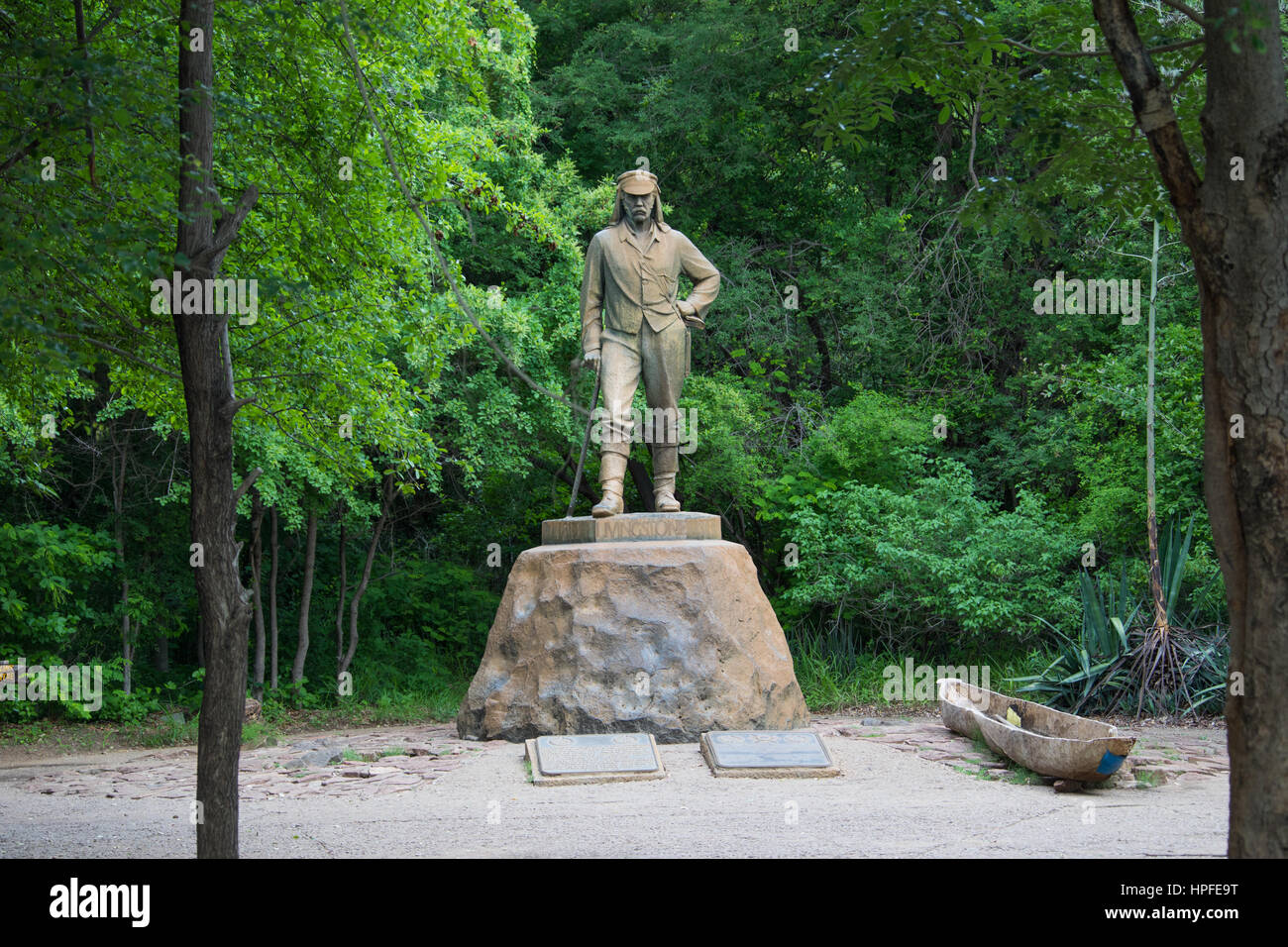 Statue von Doktor David Livingstone, Viktoriafälle, Simbabwe Stockfoto