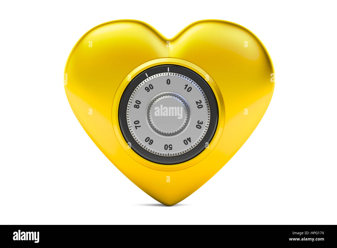Goldenes Herz mit sicheren Zahlenschloss, 3D-Rendering isolierten auf weißen Hintergrund Stockfoto