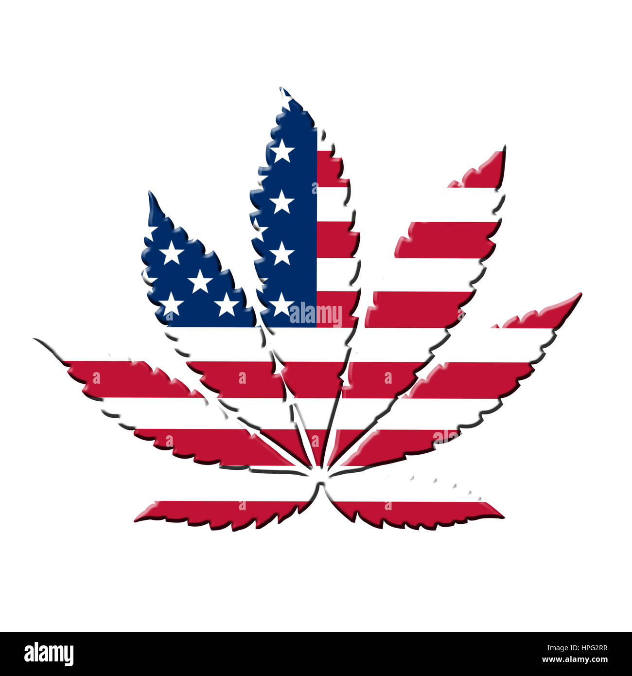 Flagge der Vereinigten Staaten mit Marihuana verlässt statt Sterne Stockfoto
