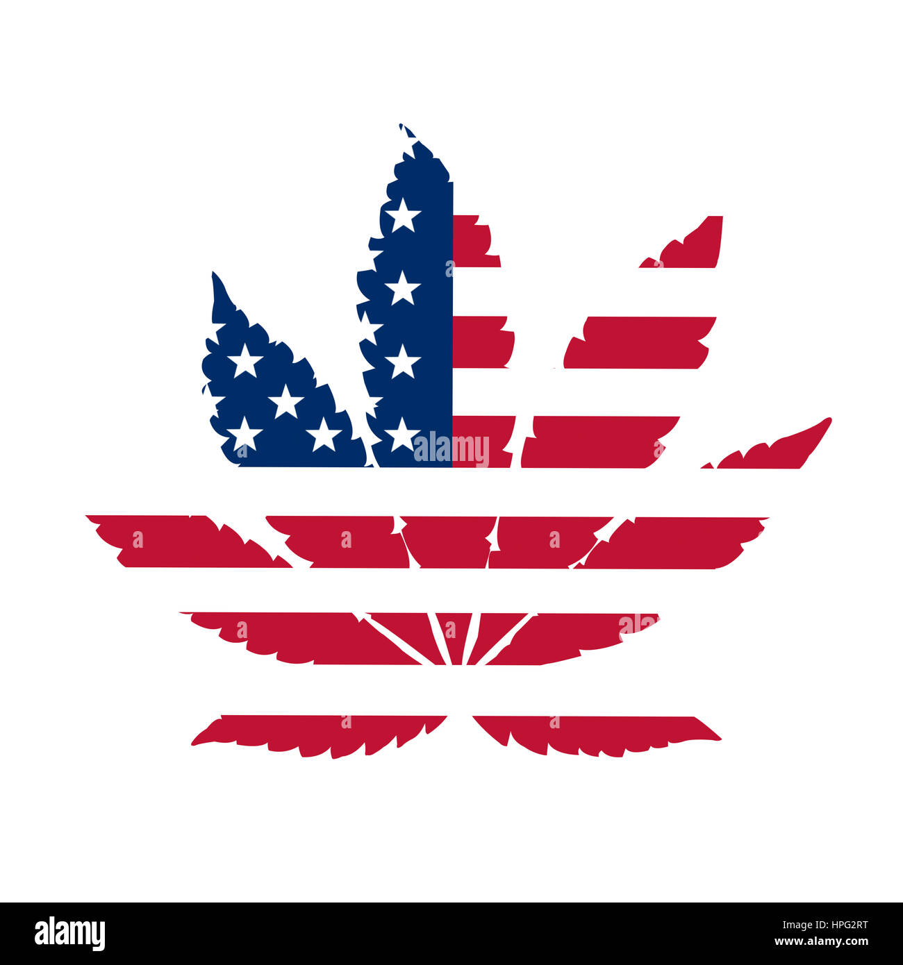 Flagge der Vereinigten Staaten mit Marihuana verlässt statt Sterne Stockfoto