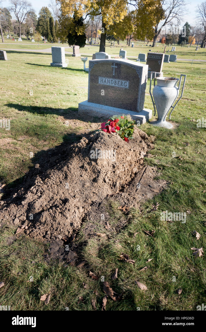 Verstorbenen nur begraben in Crystal Lake Friedhof mit hohen Erdhaufen, die im Laufe der Zeit ansiedeln. Minneapolis Minnesota MN USA Stockfoto